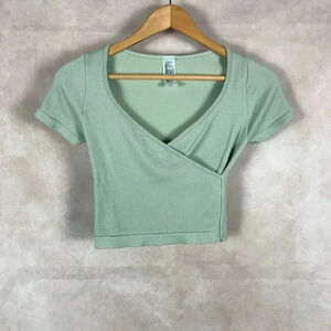 Olive Rib-Knit Surplice Crop Top SMALL/MEDIUM